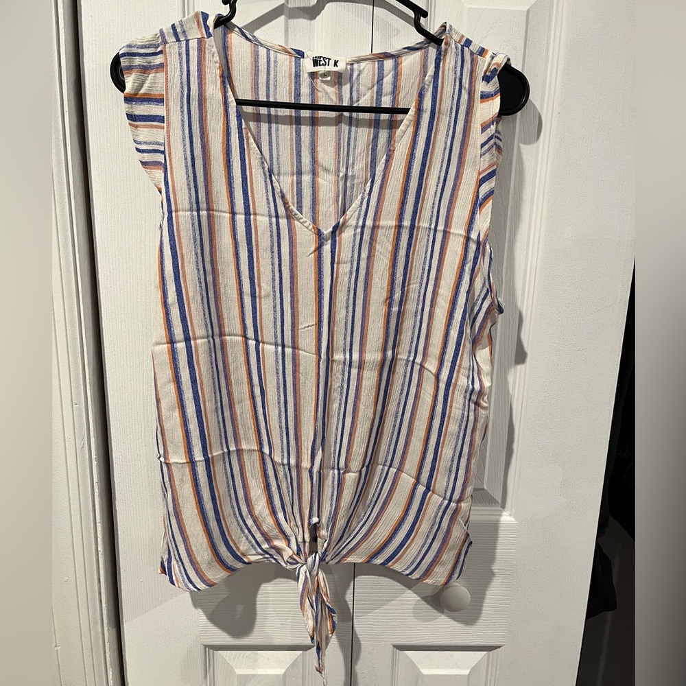 Women's Striped Sleeveless Top - Blue and Orange